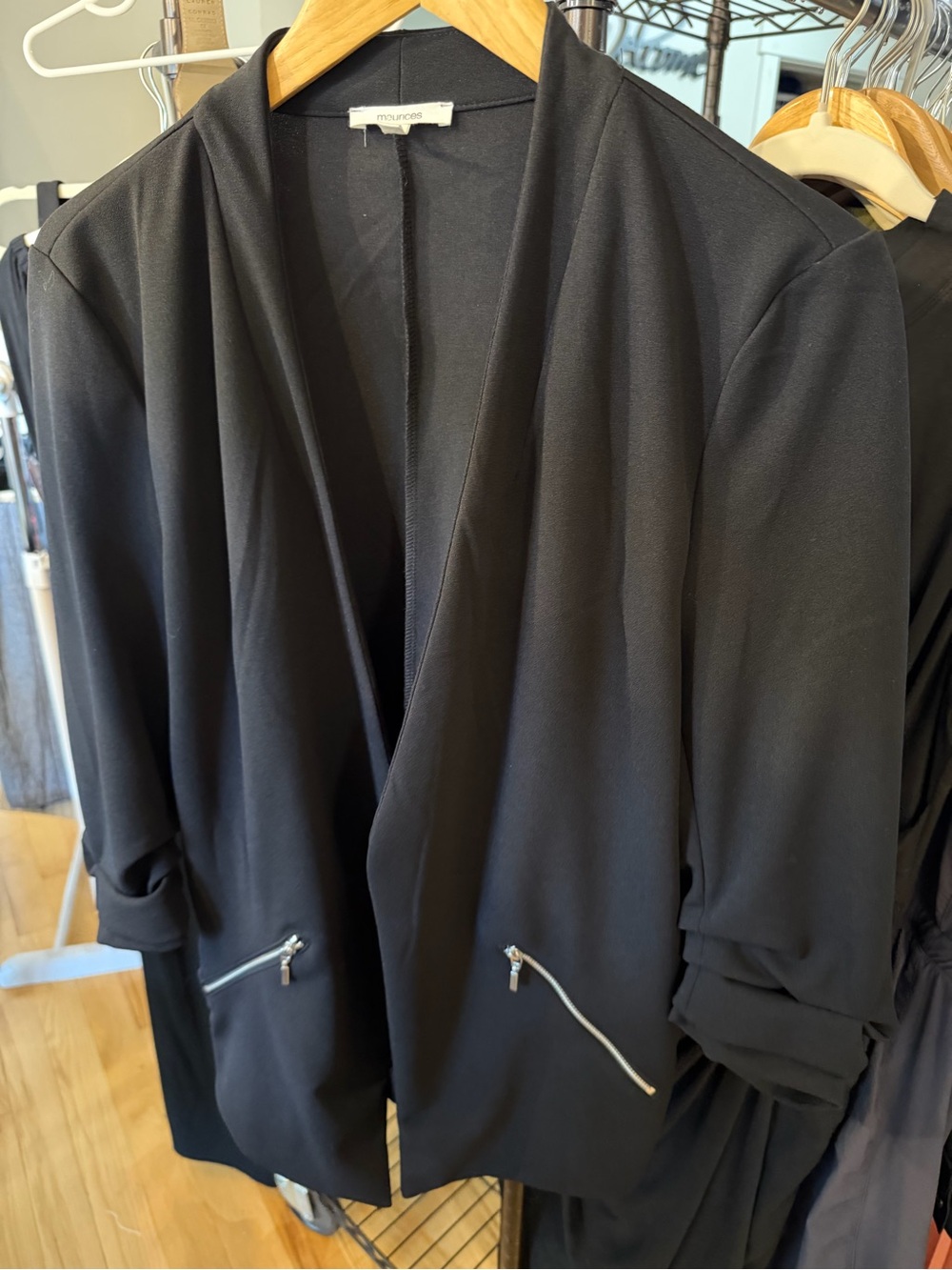 Maurices Black Open-Front Blazer with Zipper Pockets